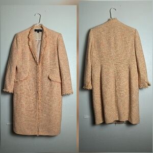 Kasper Tweed Long Jacket Top Fridge Edges Peach Size 12P Statement Career Casual